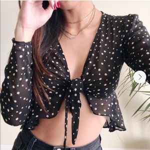 UO Kimchi Blue Polka Dot Tie Front Bolero Top